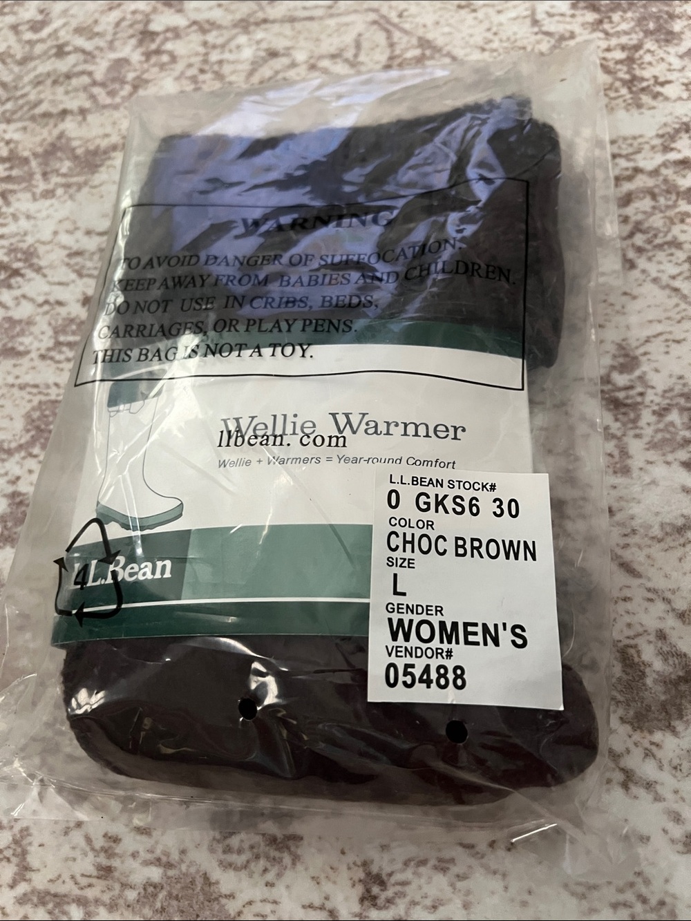 L.L.Bean Women's Wellie Warmer - Chocolate Brown, size L, NEW